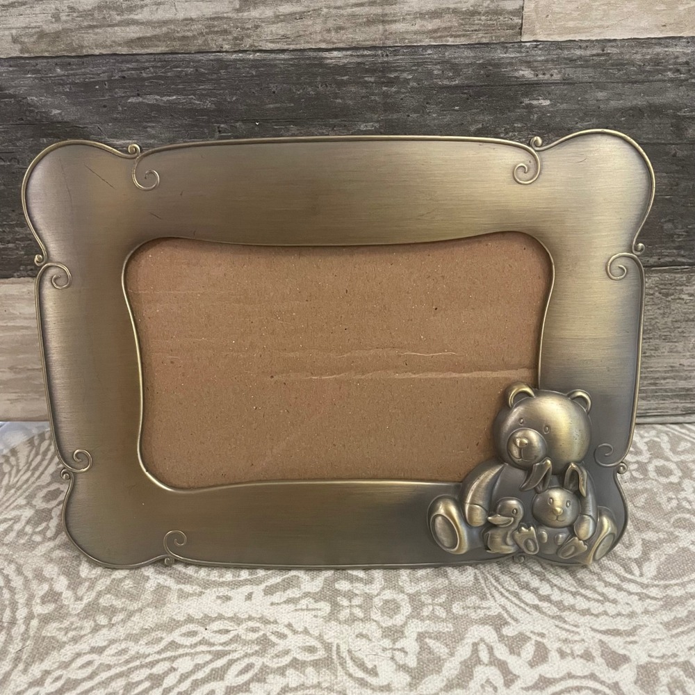 Connoisseur Teddy Bear Bunny Duckling Pewter Tone 4x6 Picture Frame 1852G1H